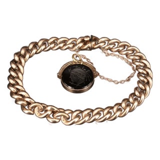 Antique Curb Chain Bracelet With Intaglio Sard Dangle For Sale