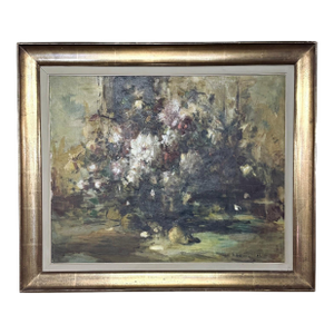 Framed Oil Painting on Canvas by Martin Bollé (1912–1968) 'Still Life With Bouquet of Roses' Dated 1961