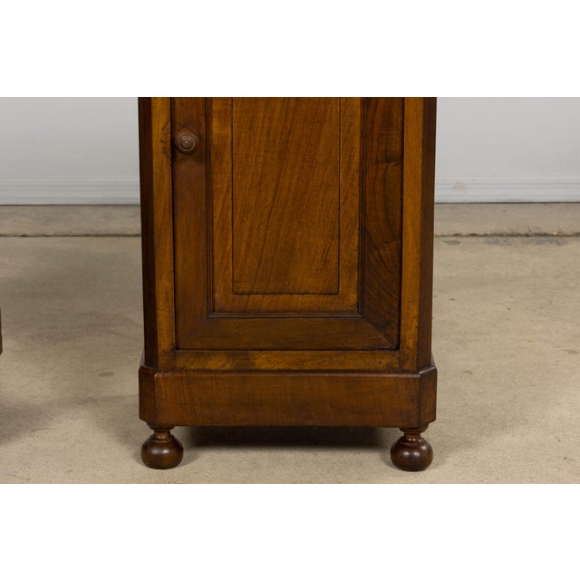 Antique French Louis Philippe Style Walnut Nightstands W/ Carrara Marble - A Pair For Sale - Image 9 of 18