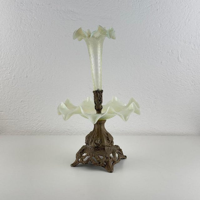Art Nouveau Opalescent Glass and Cast Metal Epergne, Early 20th Century For Sale - Image 3 of 13