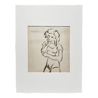 1946 Ink on Paper Drawing of a Standing Dancer by Artist Harold Haydon For Sale