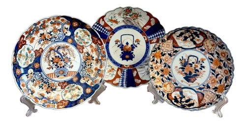 Large Antique Japanese Imari Plates, 1900, Set of 3
