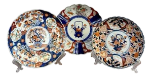 Large Antique Japanese Imari Plates, 1900, Set of 3