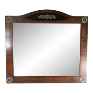 19th Century French Empire Style Crotch Mahogany Veneered Wall Mirror With Bronze Accents