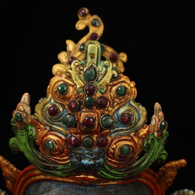 Bronze Late 20th Century Nepalese Gilt Bronze & Polychrome Tara Head, Handcrafted Buddhist Deity Sculpture For Sale - Image 8 of 9