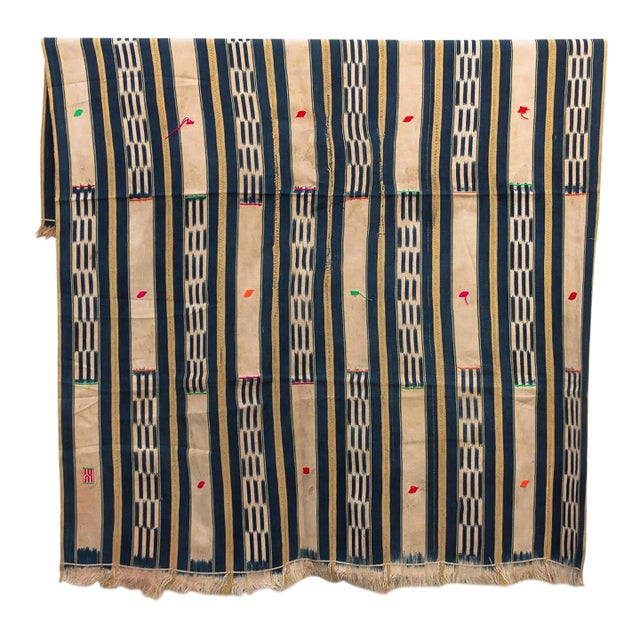 Vintage Baoule African "Camoe Blossom" Ikat Throw For Sale