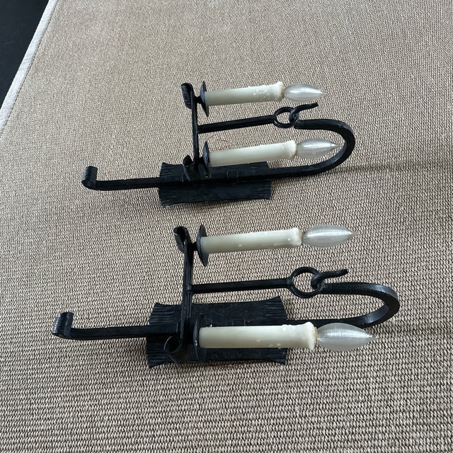 Spanish Contemporary Double Wrought Iron Candle Wall Sconces - a Pair For Sale - Image 3 of 5