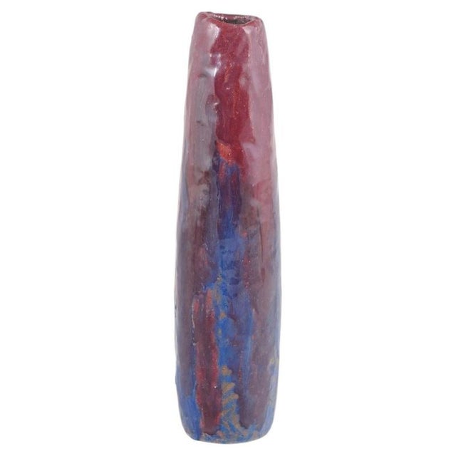1960s Tall European Red and Blue Glazed Studio Ceramic Vase, 1964 For Sale - Image 5 of 5