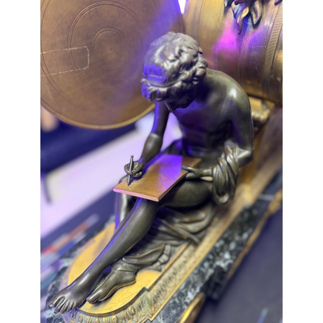 Bronze Fine Quality French Gilt and Patinated Bronze Mantel Clock With Marble Base For Sale - Image 8 of 11
