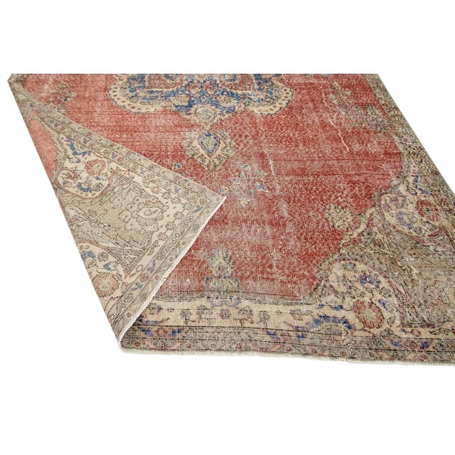 Mid 20th Century Distressed Vintage Turkish Oushak Rug For Sale - Image 5 of 7