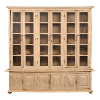 Country French Bleached Oak Bookcase Bibliotheque Cabinet 8 Ft For Sale