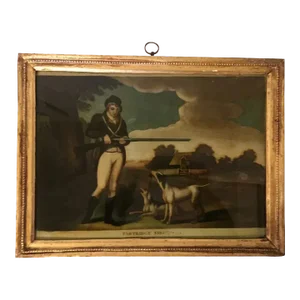 1803 "Partridge Shooting" George III Reverse Glass Painting by P. Stampa, Framed