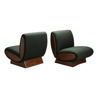 Onda Lounge Chairs by Object Refinery in Forest Recycled British Wool & Walnut, Pair For Sale