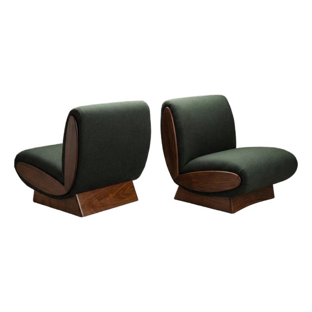 Onda Lounge Chairs by Object Refinery in Forest Recycled British Wool & Walnut, Pair For Sale
