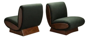Onda Lounge Chairs by Object Refinery in Forest Recycled British Wool & Walnut, Pair
