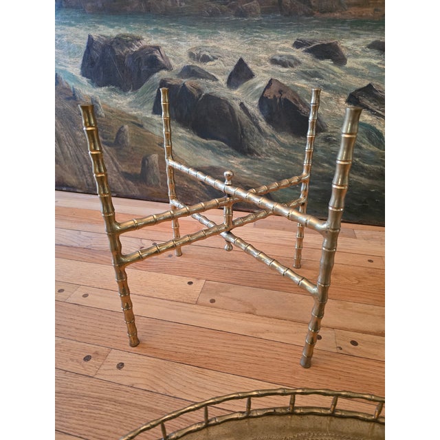 Metal Vintage Mid Century Hollywood Glamour Brass Tray Table For Sale - Image 7 of 8
