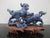 Chinese Carved Lapis Lazuli 2 Foo Dog Playing Figurine on Wood Stand For Sale - Image 4 of 12