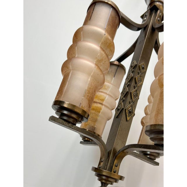 Art Deco Amsterdamse School Geometric Chandelier with Satinated Tubes, 1930 For Sale - Image 4 of 7