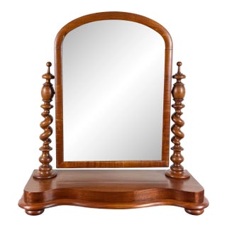 19th Century Antique Mahogany Barley Twist Tabletop Gentlemen’s Shaving / Vanity Mirror For Sale