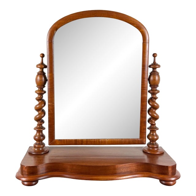 19th Century Antique Mahogany Barley Twist Tabletop Gentlemen’s Shaving / Vanity Mirror For Sale