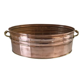 Vintage Oval Copper Planter With Brass Handles and Bottom For Sale