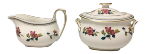 Vintage Traditional Wedgewood Chinese Flowers Creamer and Sugar Set - 2 Pieces