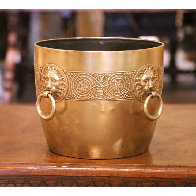 Metal 19th Century French Bronze Jardinière Cache Pot With Lion Ring Handles For Sale - Image 7 of 9