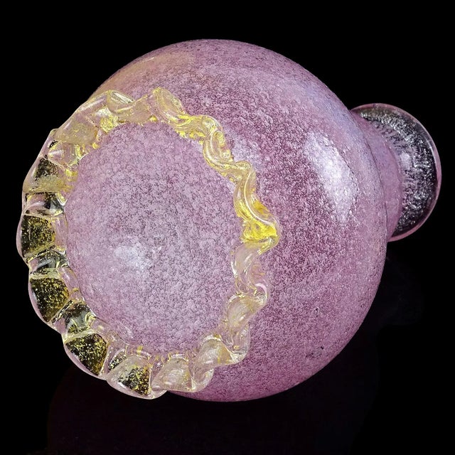 Vintage Seguso Vetri d'Arte Murano Pulegoso Pink Ornate Gold Flecks Stopper Italian Art Glass Perfume Bottle For Sale - Image 9 of 10