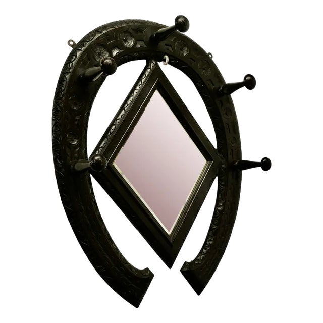 Gothic Horseshoe Coat and Tack Rack with Mirror For Sale