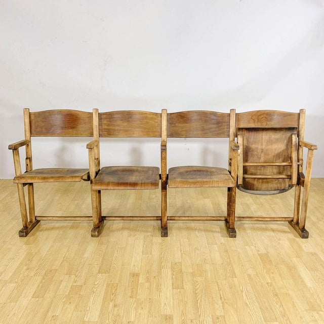Wood Wooden Four-Seat Cinema Bench, Italy, 1950s For Sale - Image 7 of 18