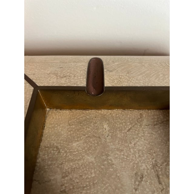 Hollywood Regency Vintage Maitland-Smith Tessellated Stone & Brass Ashtray, Karl Springer Style For Sale - Image 3 of 9