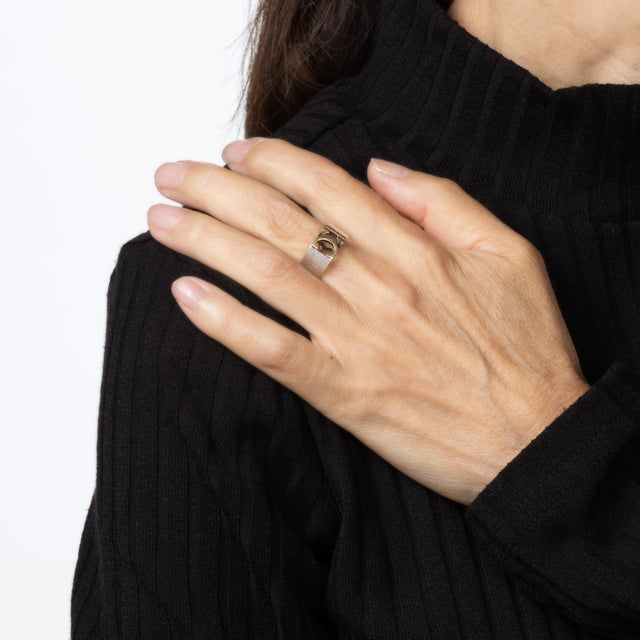 1970s Vintage Cartier Ring Sz 7 CC Logo Sterling Silver 18k Gold Band Signed For Sale In Los Angeles - Image 6 of 7