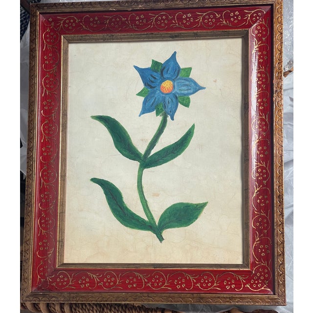 Folk Art American Antique Folk Art Naive Flower Painting Framed For Sale - Image 3 of 6