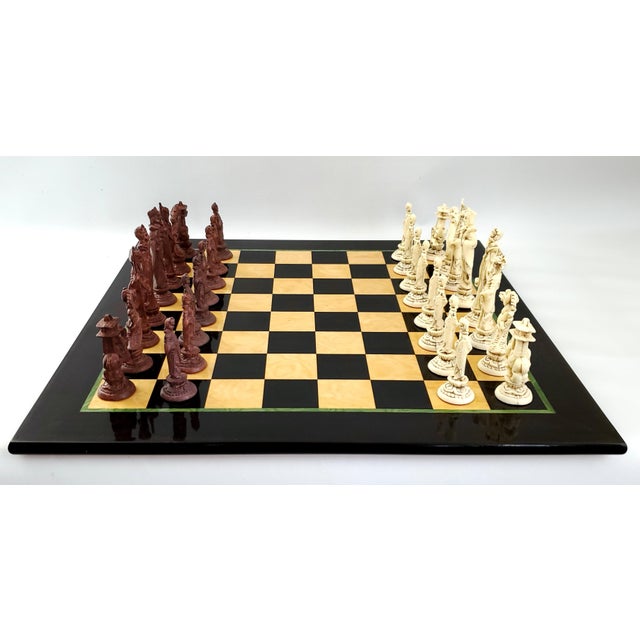 Vintage Marquetry Chess Set With Chinese Figurines For Sale - Image 11 of 15