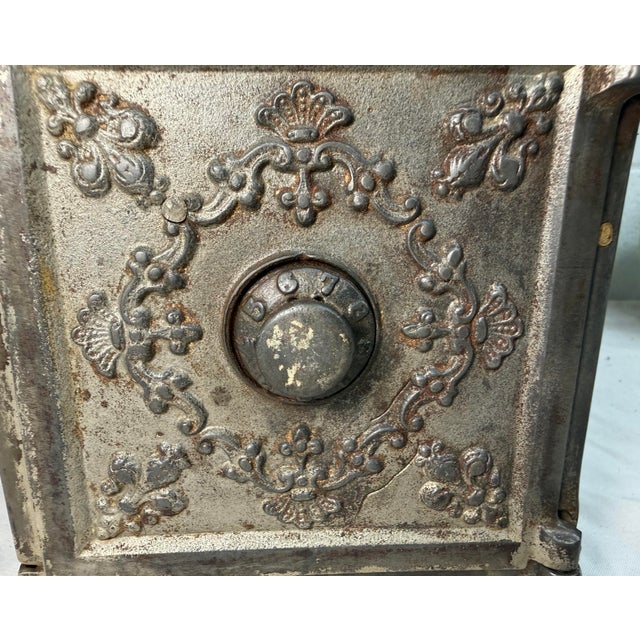 Metal Large Rare Antique 19th Century Ornate Cast Iron Safe Deposit Coin Still Bank For Sale - Image 7 of 14