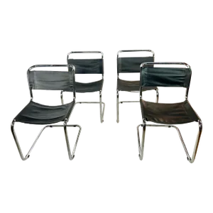 1970s Chrome and Leather Tubular Dining Chairs - Set of 4