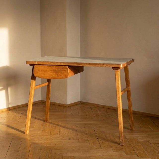 Vintage Brown Wooden Desk, 20th Century For Sale - Image 9 of 9