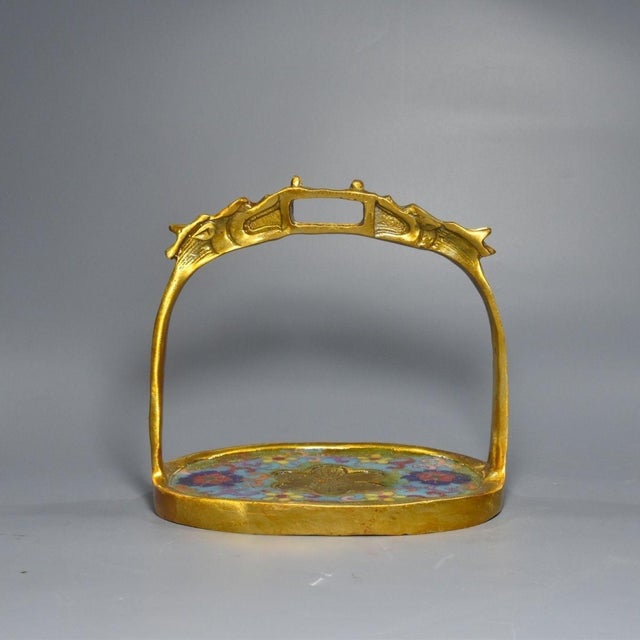 Pair of Antique Cloisonné Enamel Stirrups With Dragon Motif, 1.12kg For Sale - Image 9 of 9