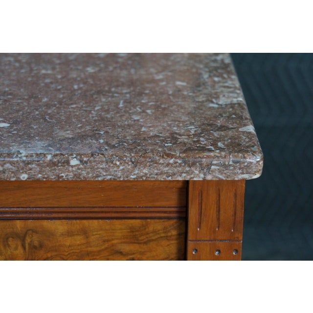 Antique Victorian Eastlake Walnut Burl Marble Top Dresser & Mirror Vanity Chest For Sale - Image 9 of 15
