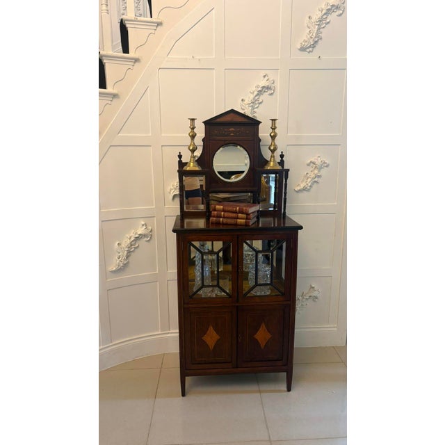Antique Edwardian Satinwood Inlaid Mahogany Display Cabinet with Mirror Back, 1900 For Sale - Image 6 of 12