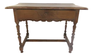 19th Century French Country Table H Stretcher One Drawer