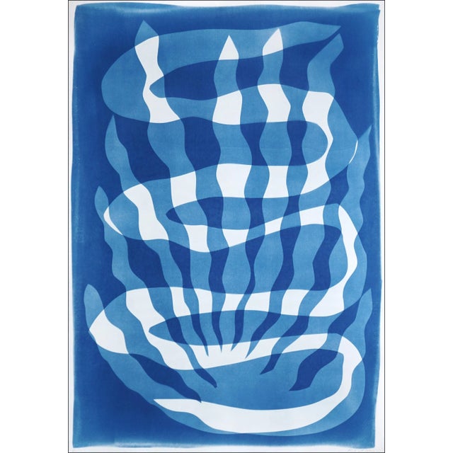 2025, Desert Modernism Movement, Handmade Cyanotype Monotype on Watercolor Paper, Deep Ocean Whirlpool by Kind of Cyan For Sale