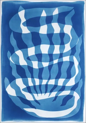 2025, Desert Modernism Movement, Handmade Cyanotype Monotype on Watercolor Paper, Deep Ocean Whirlpool by Kind of Cyan