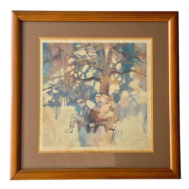 Offered is an authorized lithograph print of Diane Tygier 1970s watercolor painting "Cronies", depicting older gentlemen...