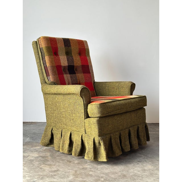Olive Tweed Swivel Rocker With Patchwork Plaid Upholstery, 1970s For Sale - Image 18 of 18