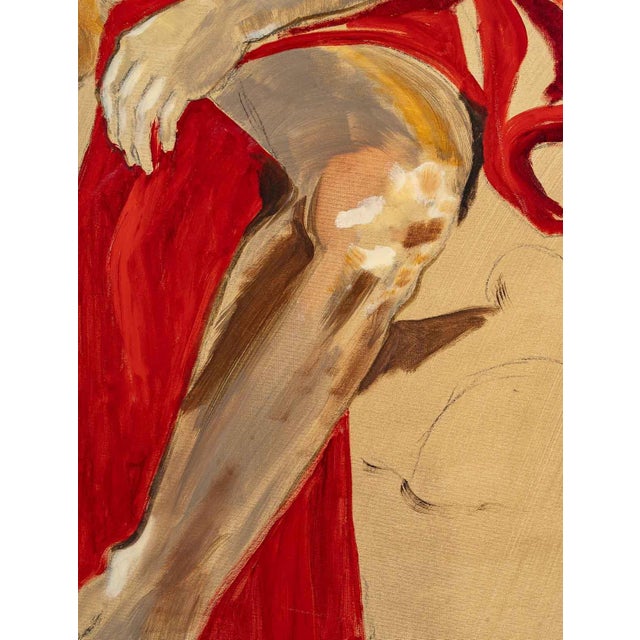 Painting of a man, 20th century. Large painting of an old-fashioned man in a red cape, 20th century, unsigned, unframed....