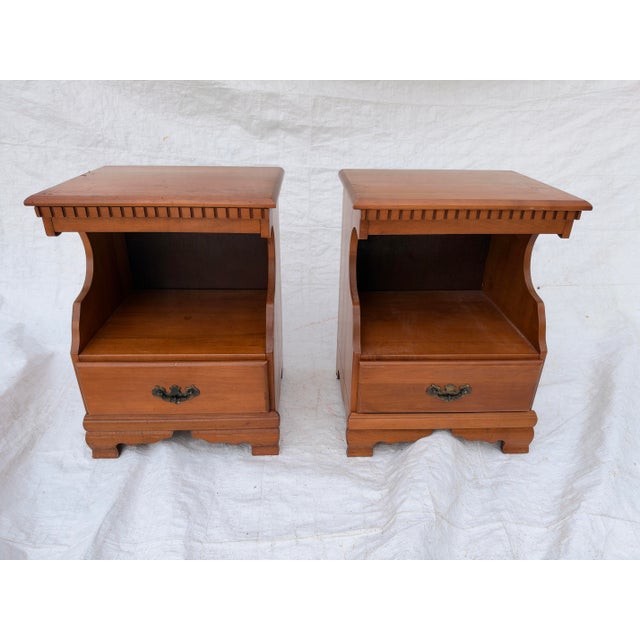 Vintage Early American Colonial Solid Maple Open Cabinet Nightstands Set of 2 , No markers mark 26"H X 20"W X 16"D