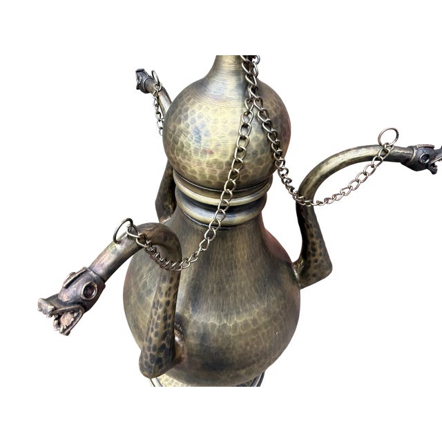 Metal Hand-Hammered Ewer With Triple Dragon Spouts For Sale - Image 7 of 9