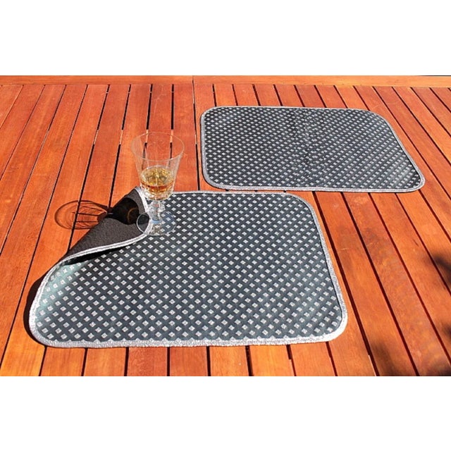 Silver and Grey Geometric Embossed Leatherette Placemats - Set of 4 For Sale - Image 6 of 13