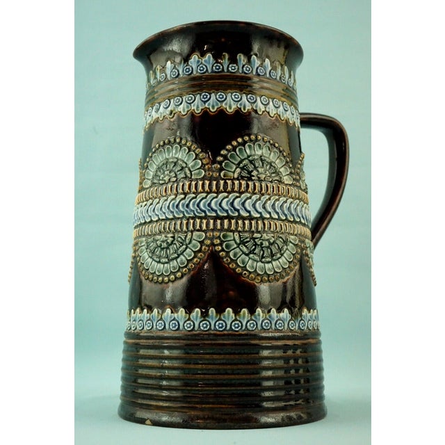 Majolica Ceramic Jug Vase with Bas-Relief from by Royal Doulton Lambeth, England, 19th Century For Sale - Image 14 of 18